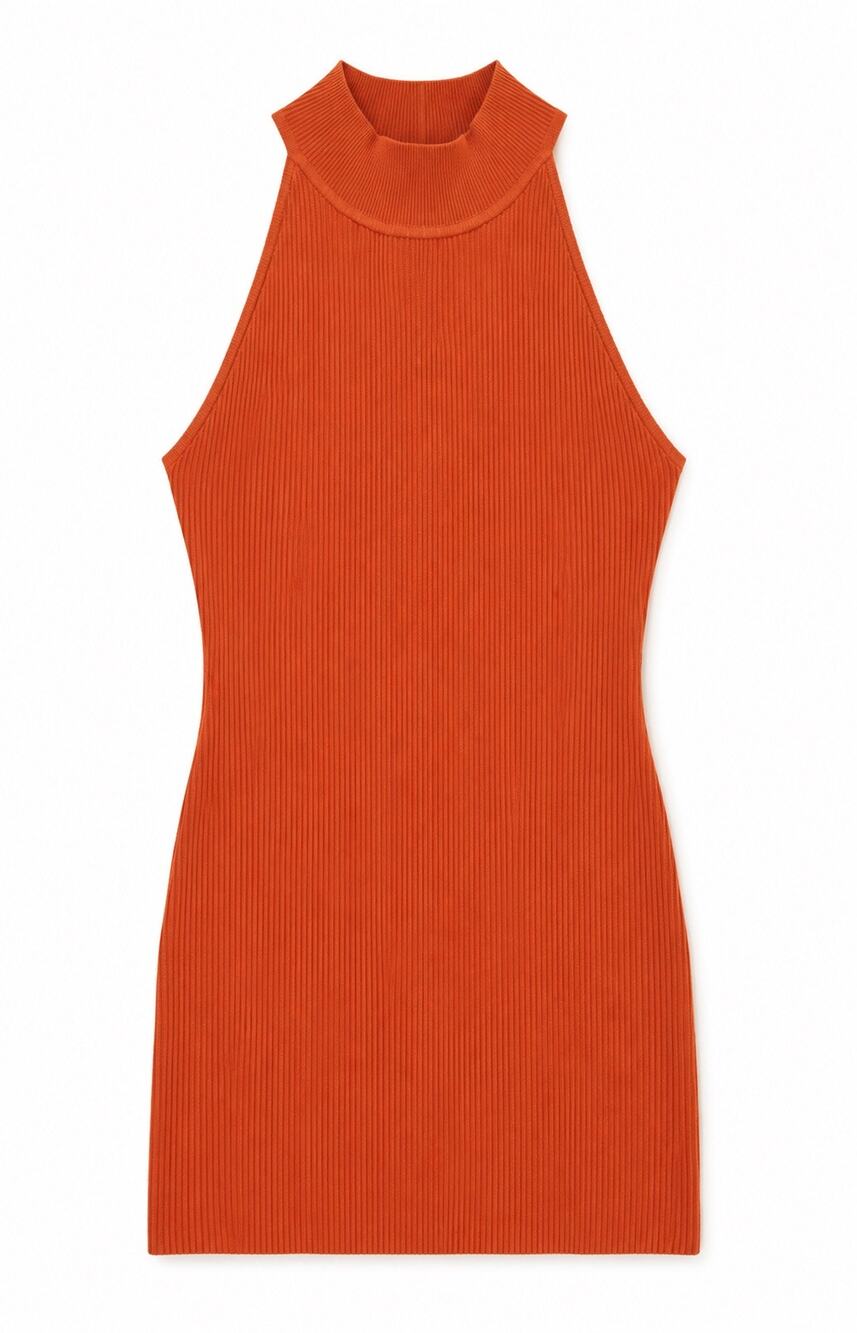 Aritzia Babaton Sculpt Knit Halter Mini Dress XS Flambeau Red Orange Bodycon